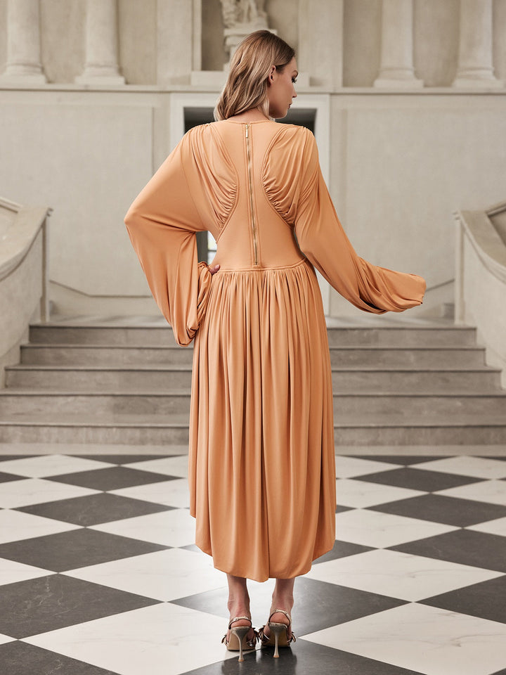 Marszczona sukienka midi z długim rękawem Galdrek 