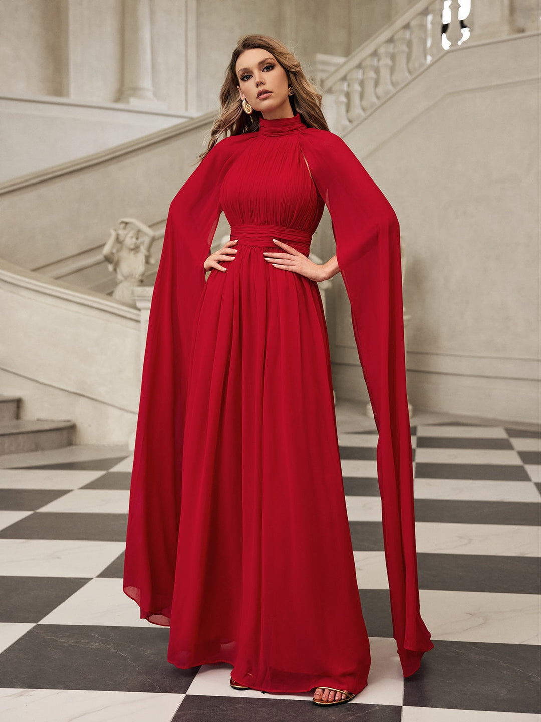 Galdrix Cape Sleeve Mesh Maxi Dress