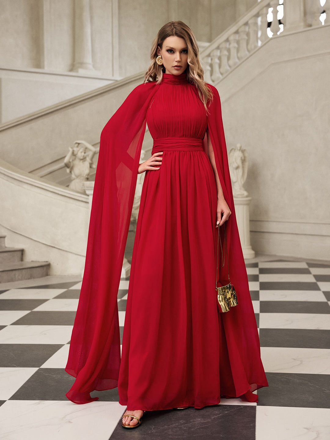 Galdrix Cape Sleeve Mesh Maxi Dress