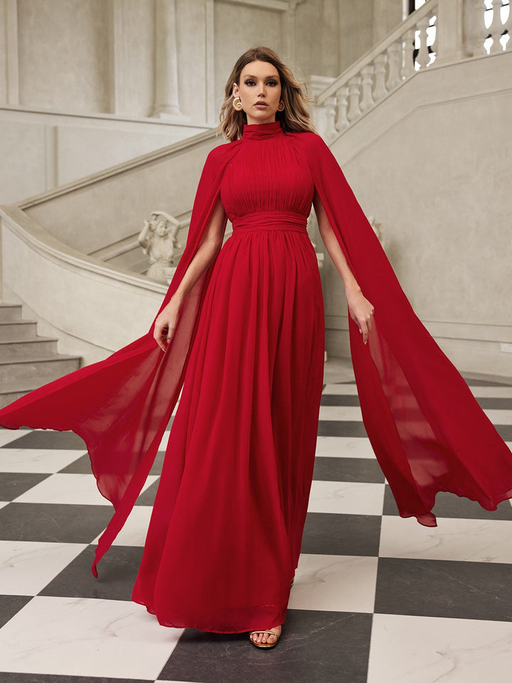 Galdrix Cape Sleeve Mesh Maxi Dress