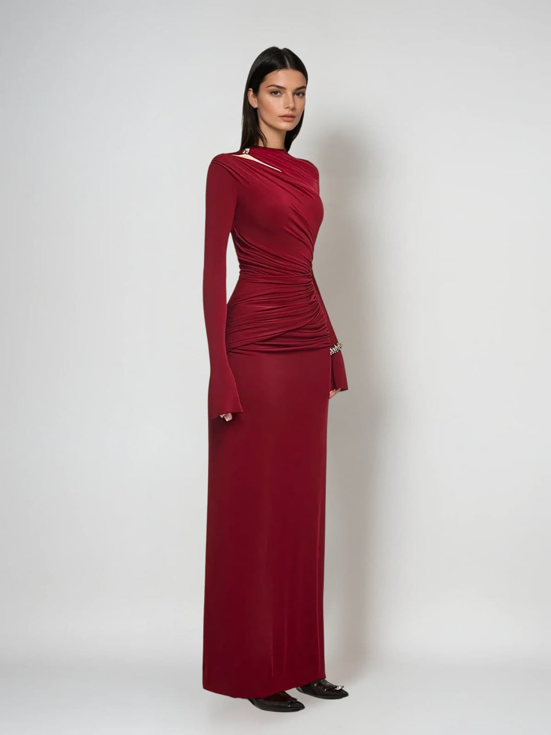 Gazra Long Sleeve Velvet Maxi Dress