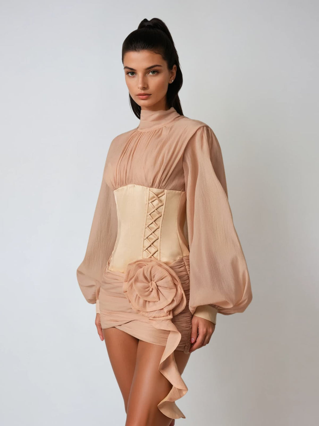 Gyrax Long Sleeve Corset Flower Mini Dress