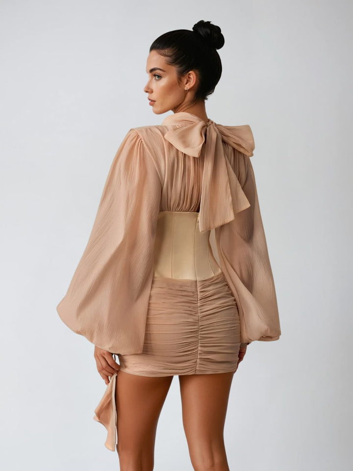 Gyrax Long Sleeve Corset Flower Mini Dress