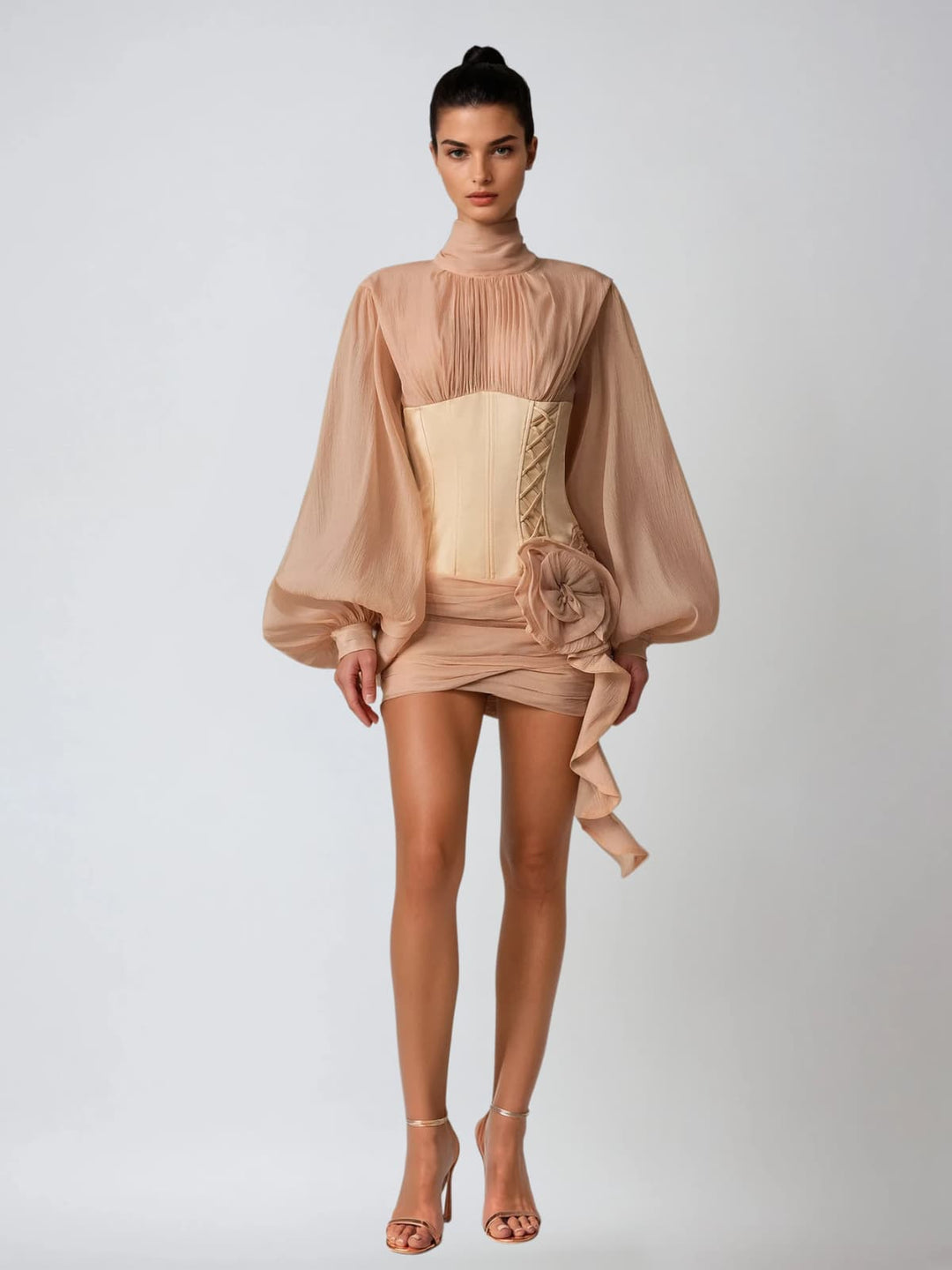 Gyrax Long Sleeve Corset Flower Mini Dress