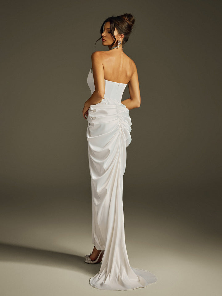 Hryon Strapless Corset Satin Maxi Dress