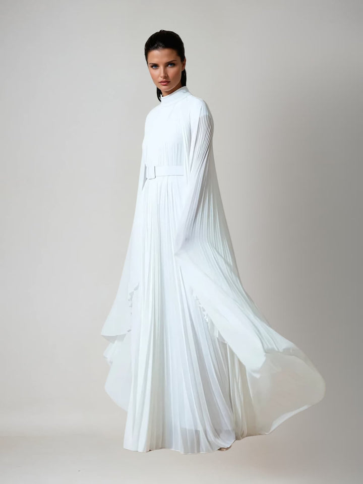 Jaelthis Cape Sleeve Pleated Maxi Dress