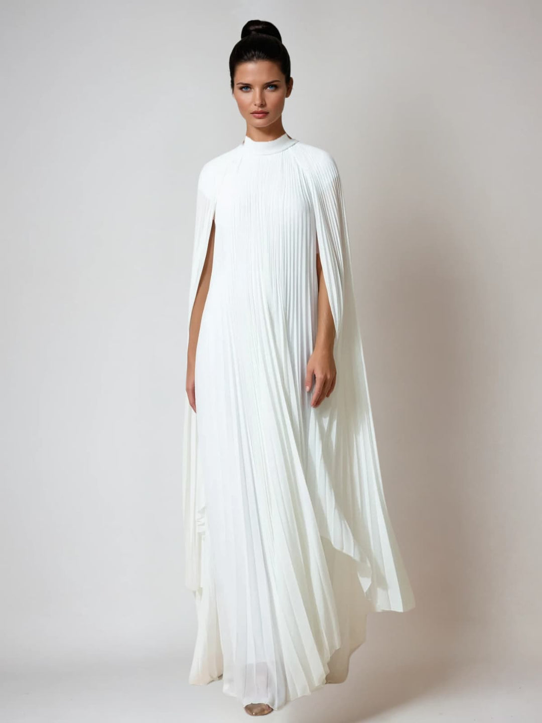 Jaelthis Cape Sleeve Pleated Maxi Dress