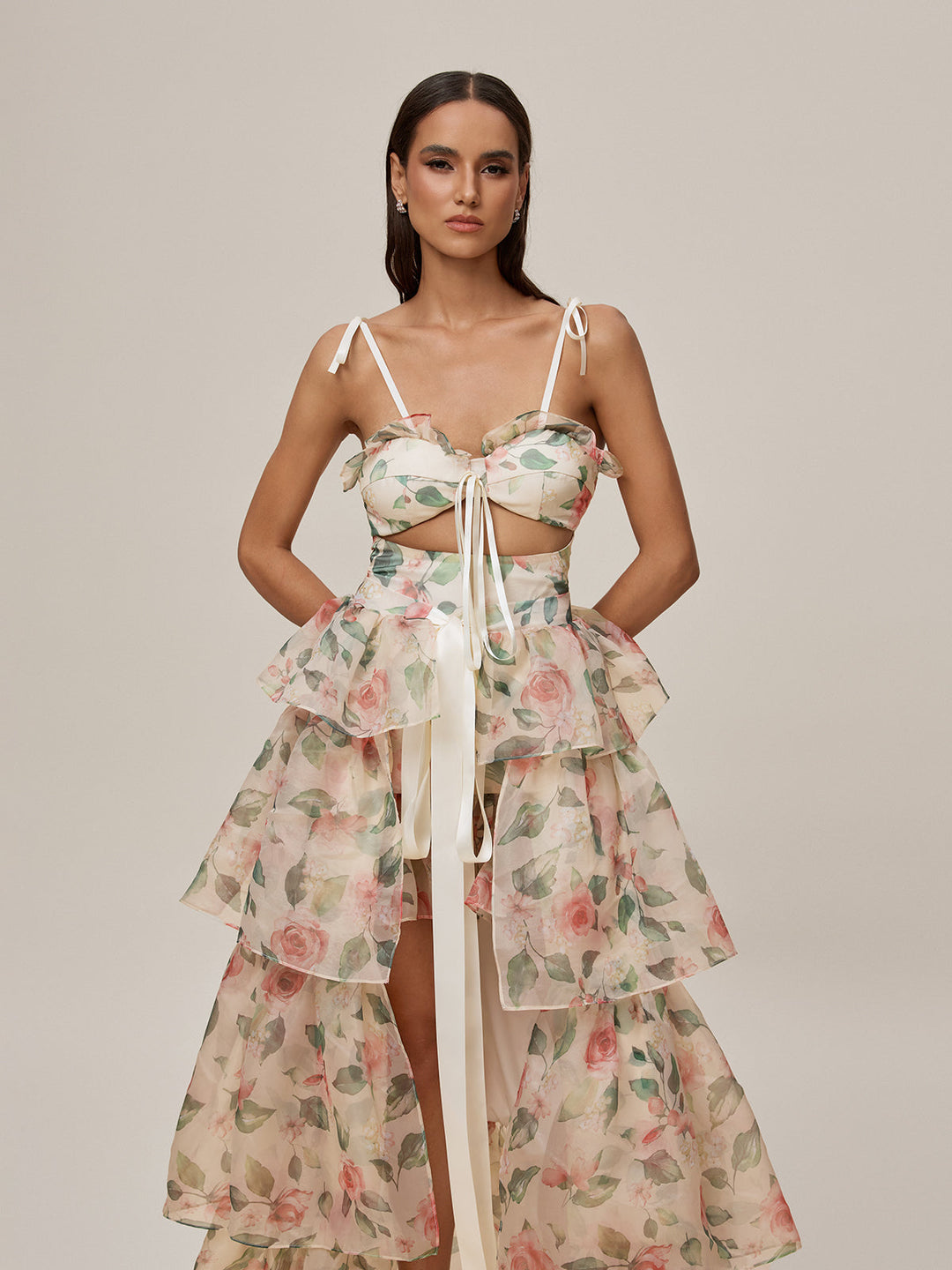 Nalima Floral Printed Skirt Set In Apricot