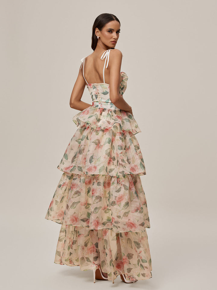 Nalima Floral Printed Skirt Set In Apricot