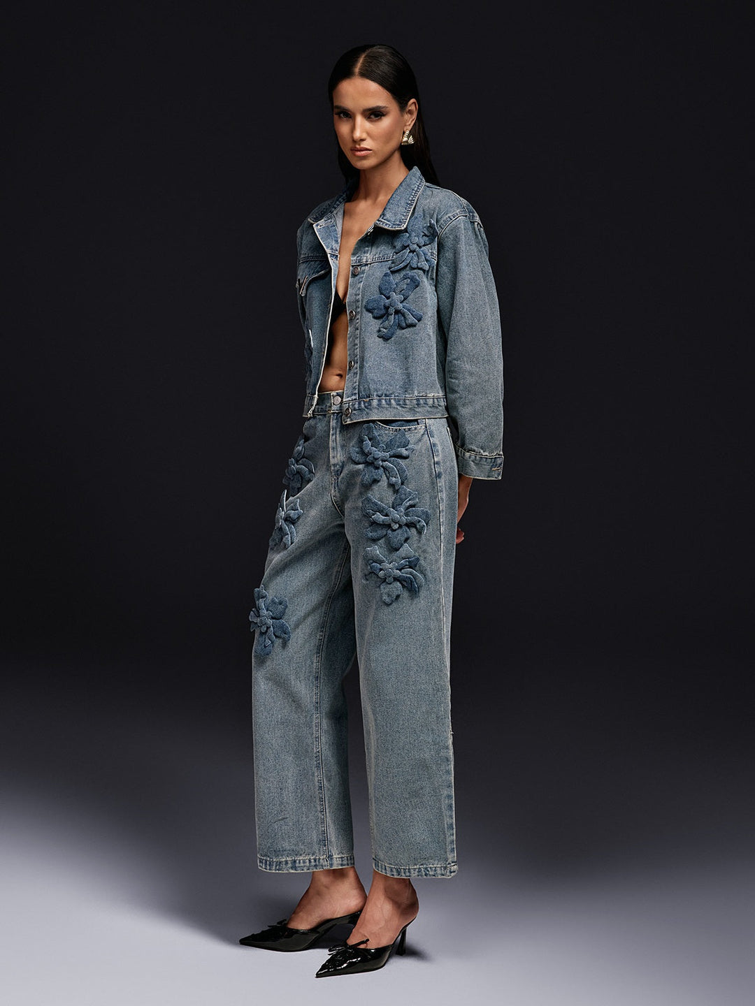 Komplet kurtki jeansowej Olliana Flower