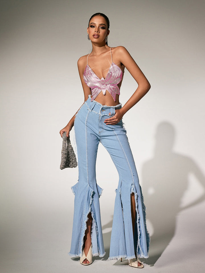 Olthion Tie Up Rhinestone Butterfly Top