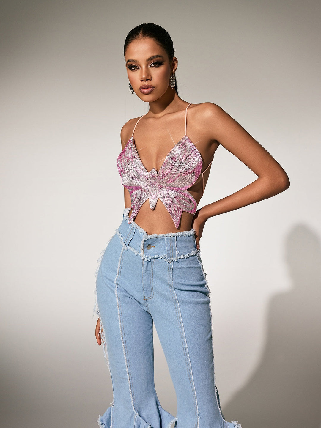 Olthion Tie Up Rhinestone Butterfly Top