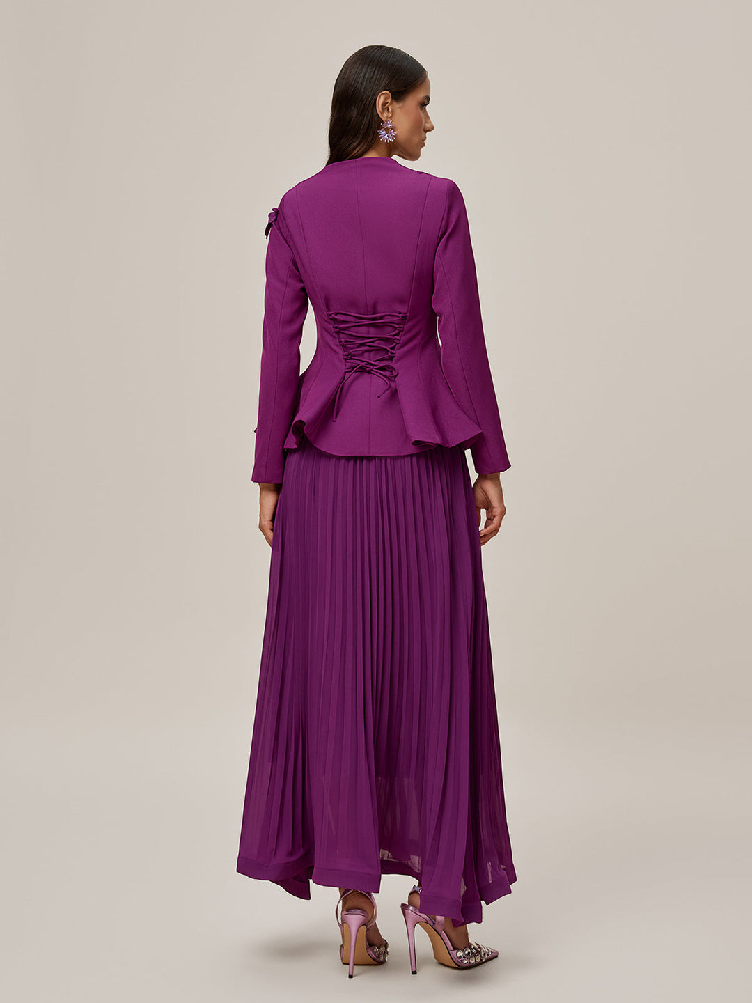 Oraefo V Neck Butterfly Pleated Skirt Set