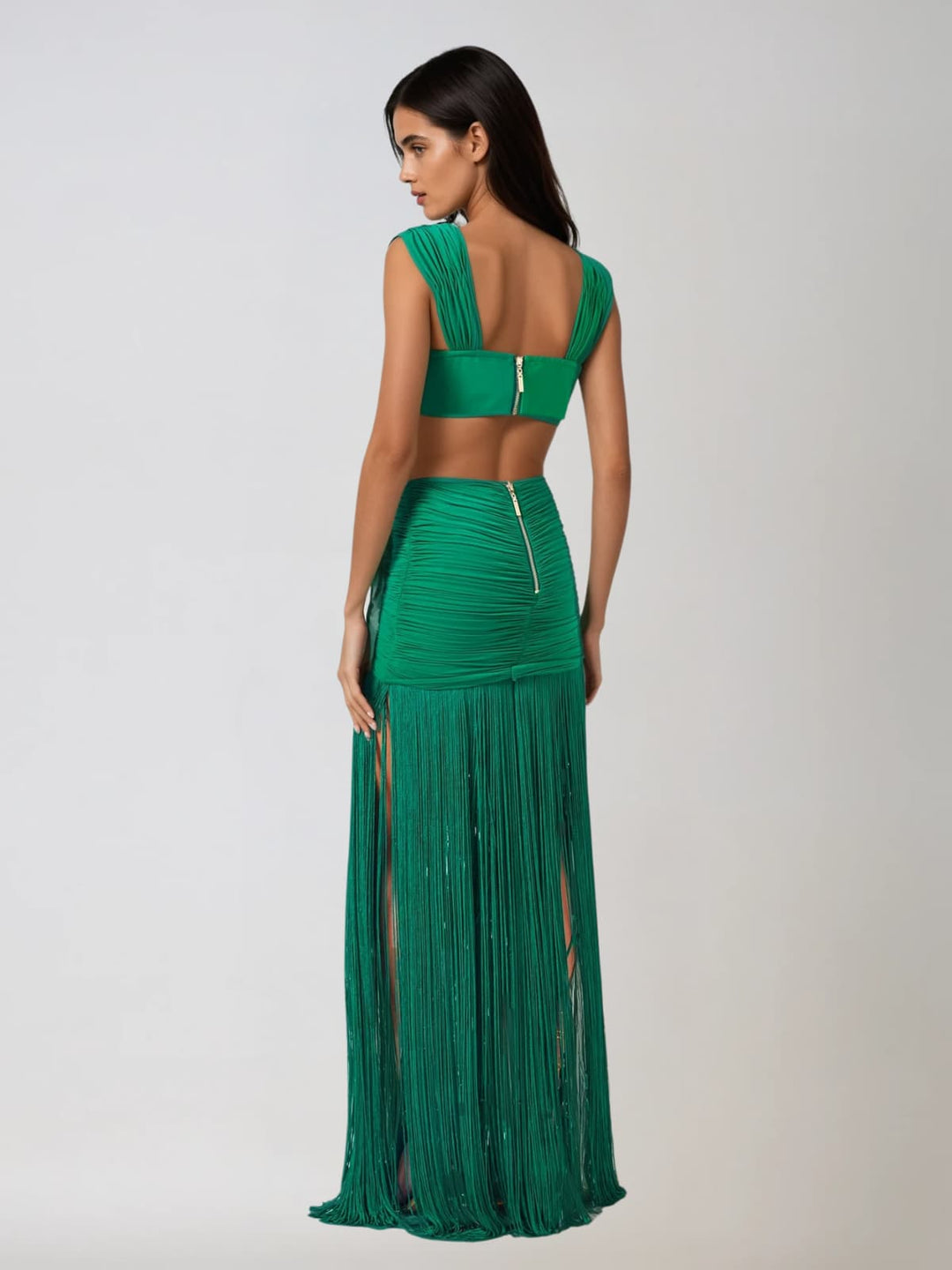 Ourania Ruched Fringe Skirt Set