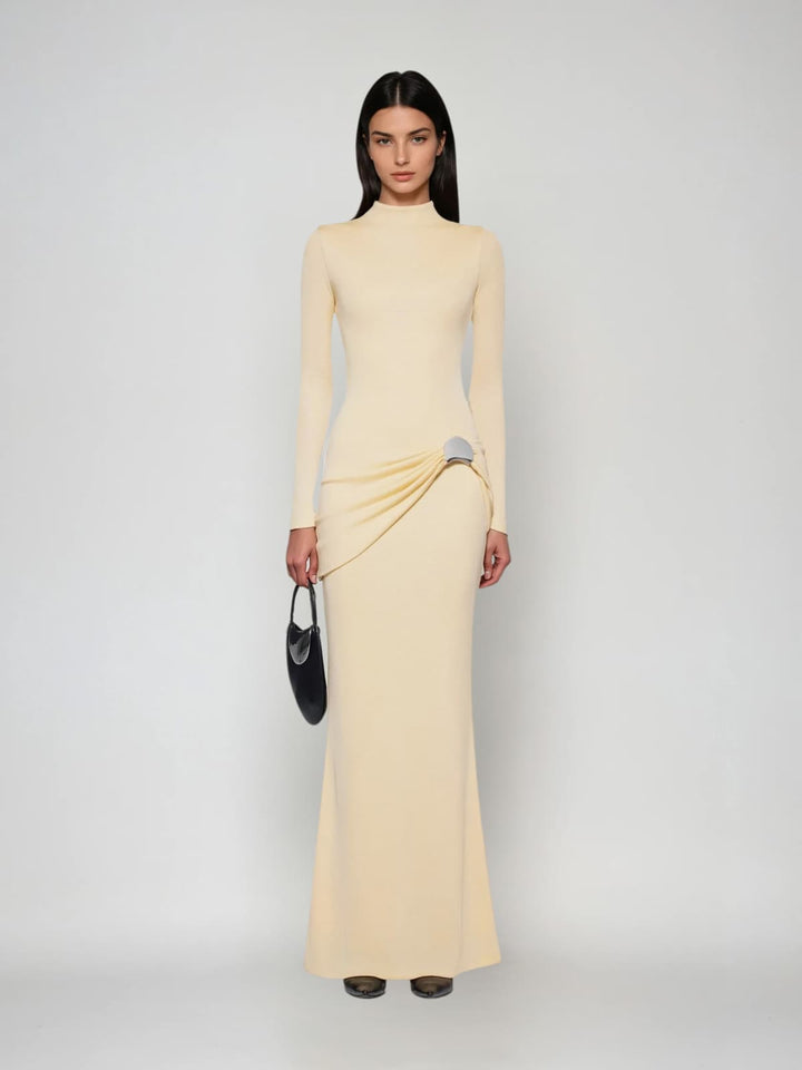 Paeltrix Long Sleeve Ruched Maxi Dress In Butter Yellow