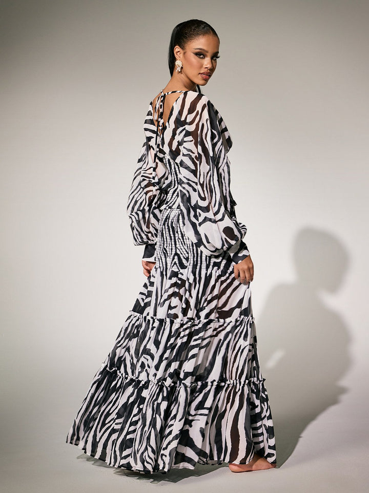 Spódnica Panthea z dekoltem w serek i zebrą