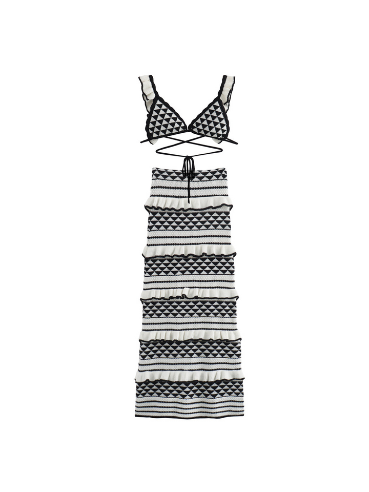 Spódnica dzianinowa z falbanką w panterkę