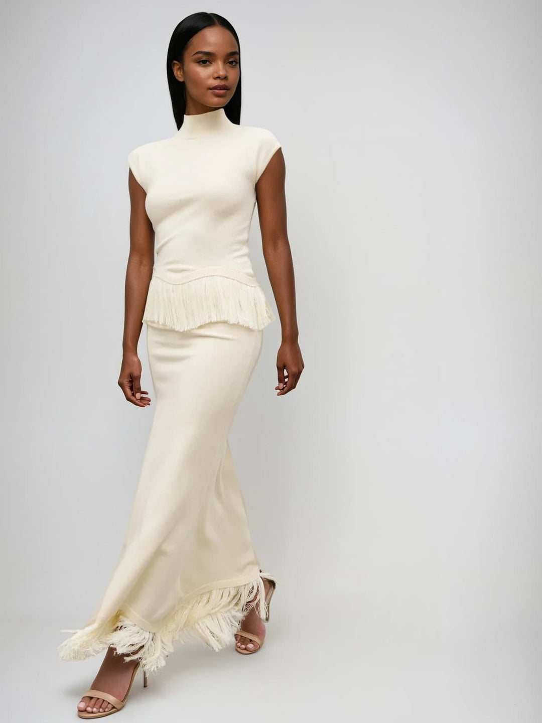 Saldrex Sleeveless Fringe Skirt Set