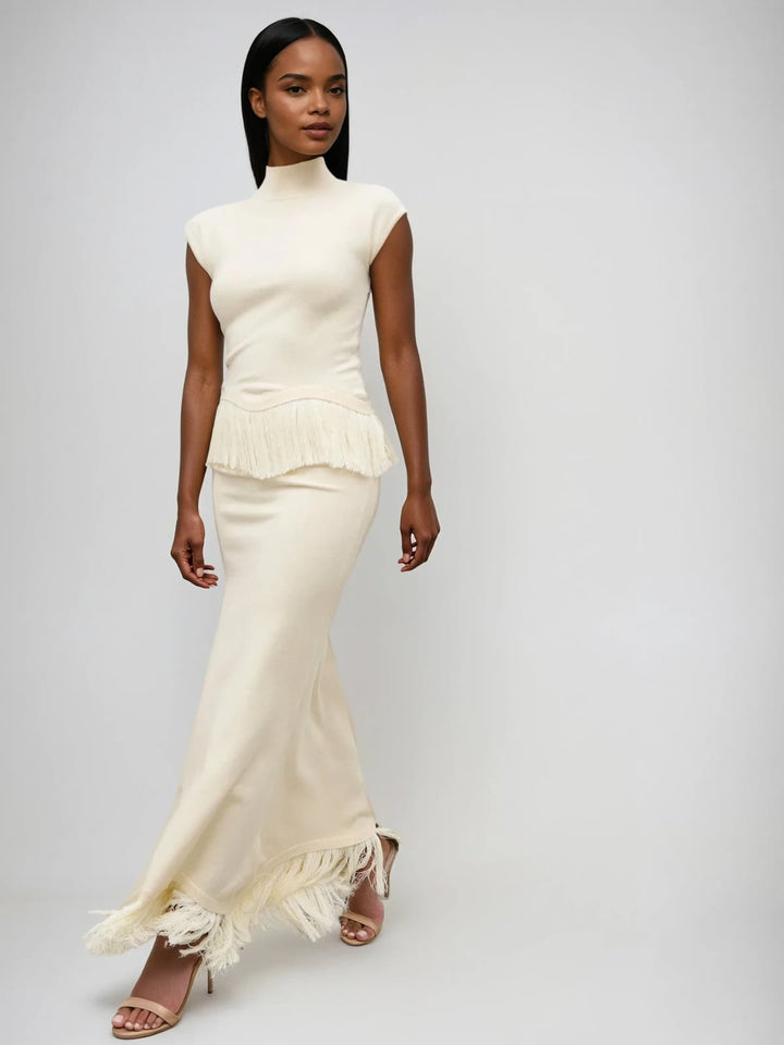 Saldrex Sleeveless Fringe Skirt Set