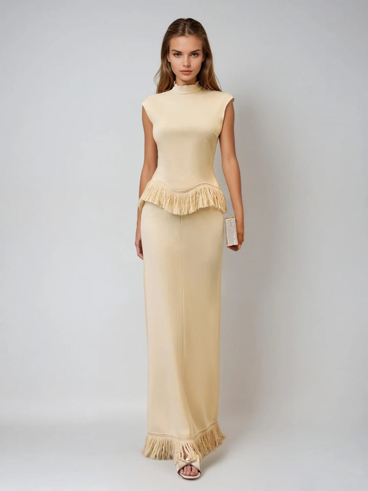 Saldrex Sleeveless Fringe Skirt Set