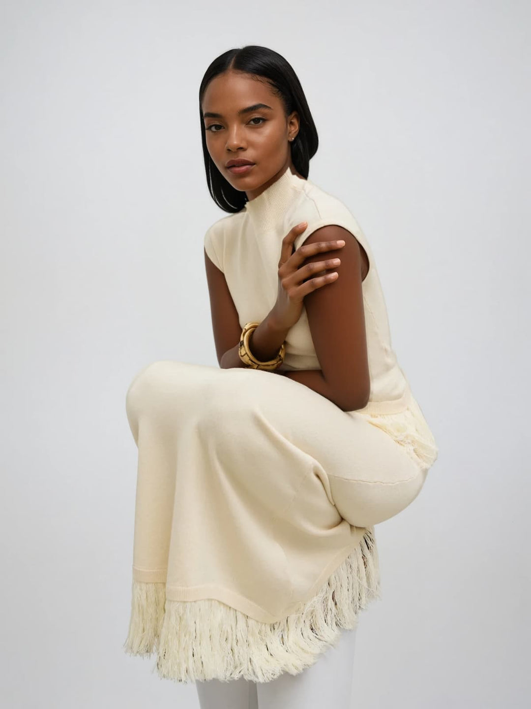 Saldrex Sleeveless Fringe Skirt Set