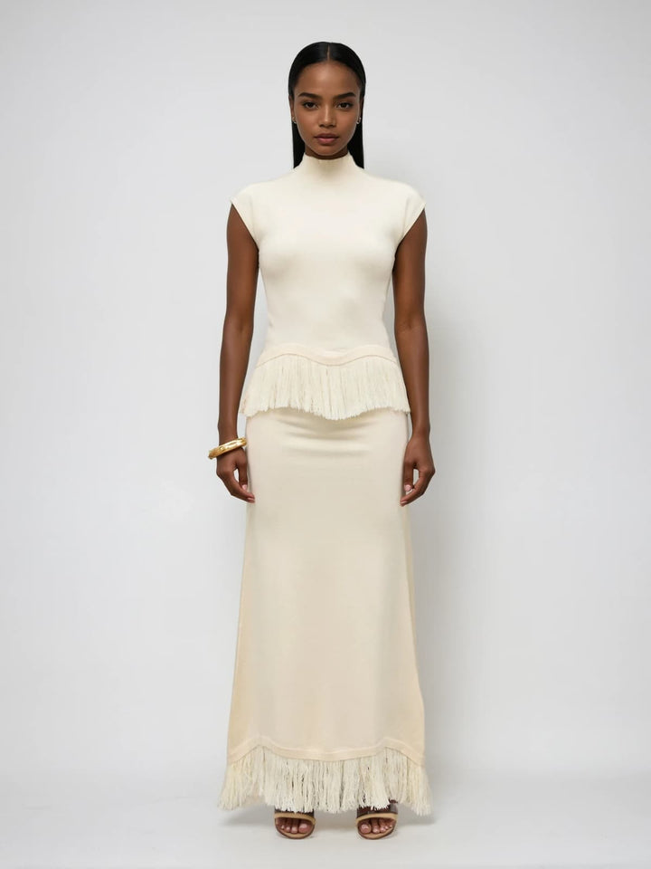 Saldrex Sleeveless Fringe Skirt Set